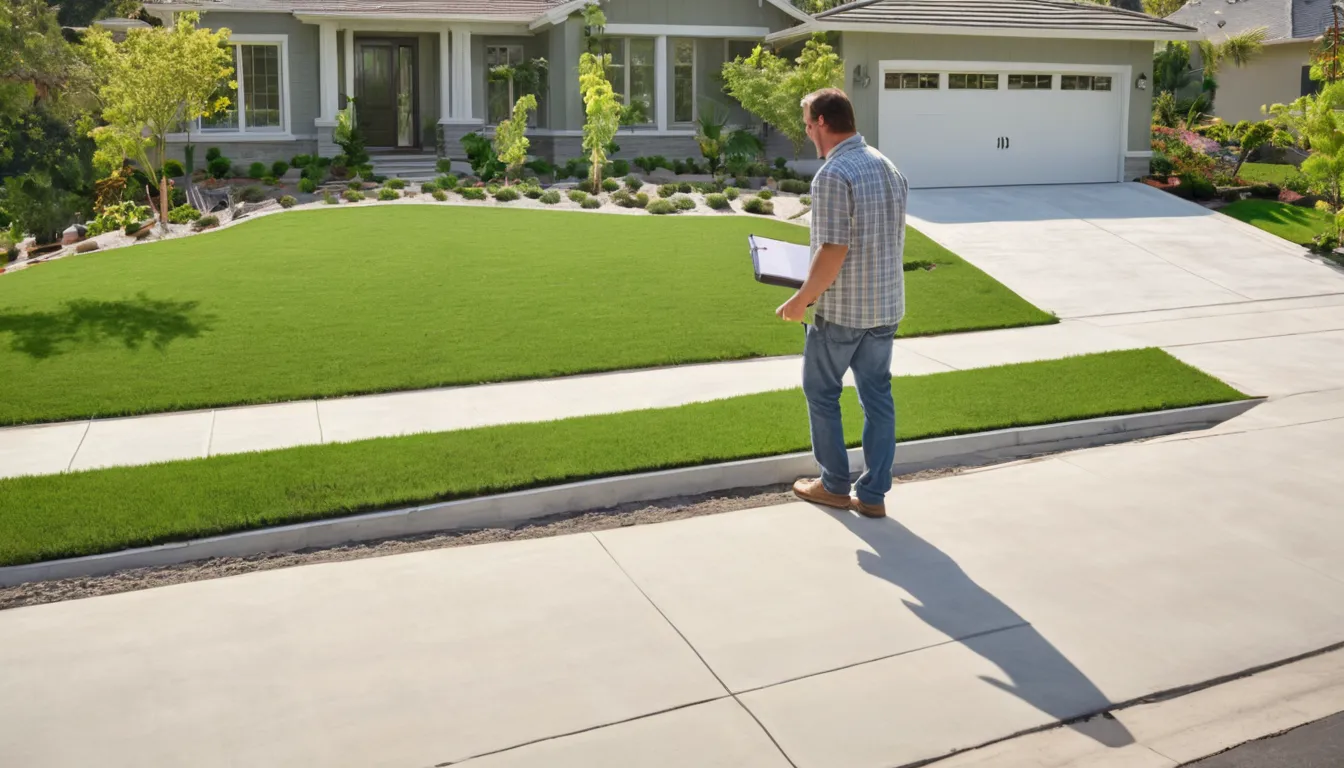 A new broom-finished concrete driveway leading to a brick ranch home in the Friendswood area